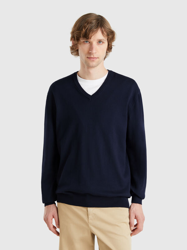 Pure cotton sweater with V-neck Men