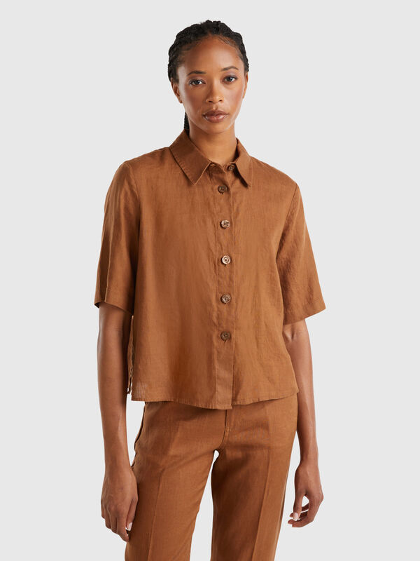 Short shirt in pure linen Women