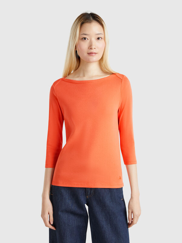 T-shirt with boat neck in 100% cotton Women