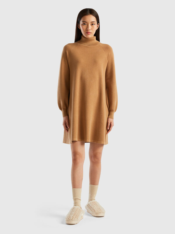 Knit dress with high neck