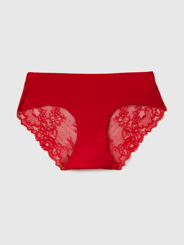 Red stretch underwear with lace Women