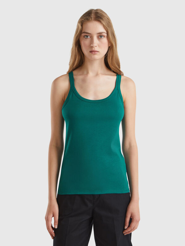 Forest green tank top in pure cotton Women