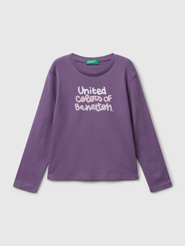 T-shirt with glittery logo in cotton Junior Girl