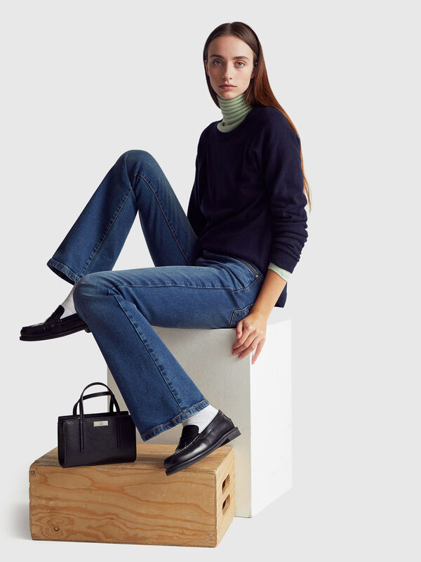 Midnight blue crew neck sweater in cashmere and wool blend Women