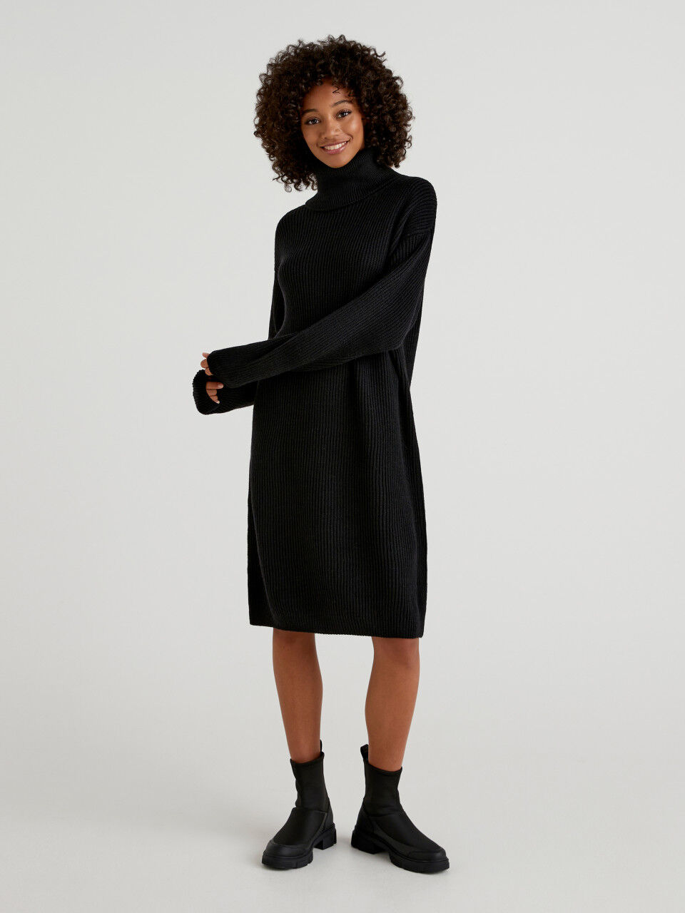 High neck dress with in wool blend