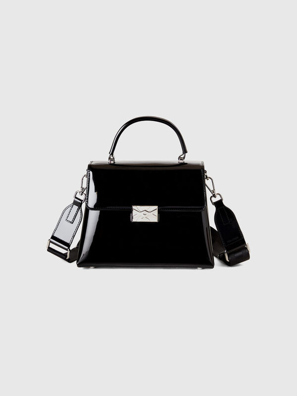 Black medium bag in shiny mock patent leather Women