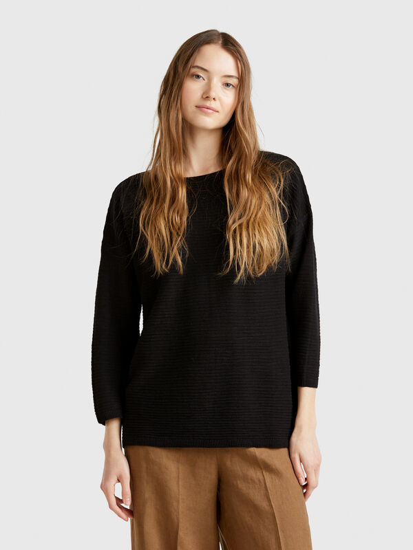 Sweater in linen blend with 3/4 sleeves Women