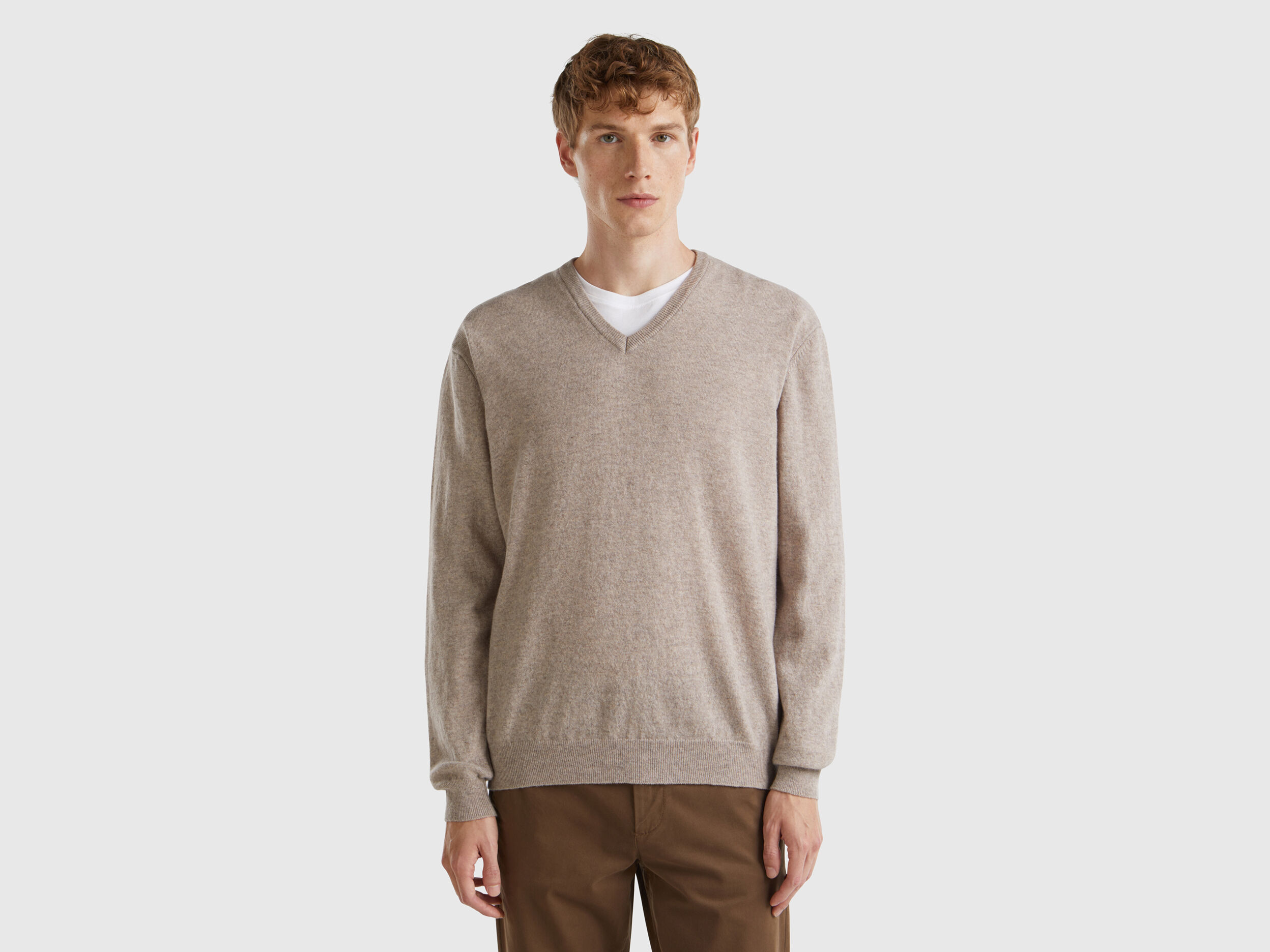 V Neck Merino Wool Sweater Men 2024 Benetton
