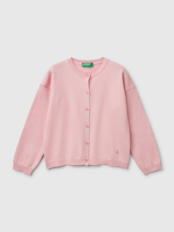Pure cotton crew neck cardigan Junior Girl