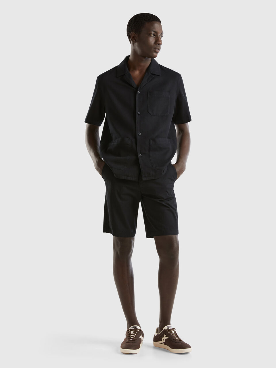 Shirt in Modal® and cotton blend - Black | Benetton