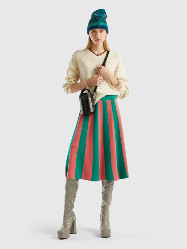 Midi skirt with vertical stripes