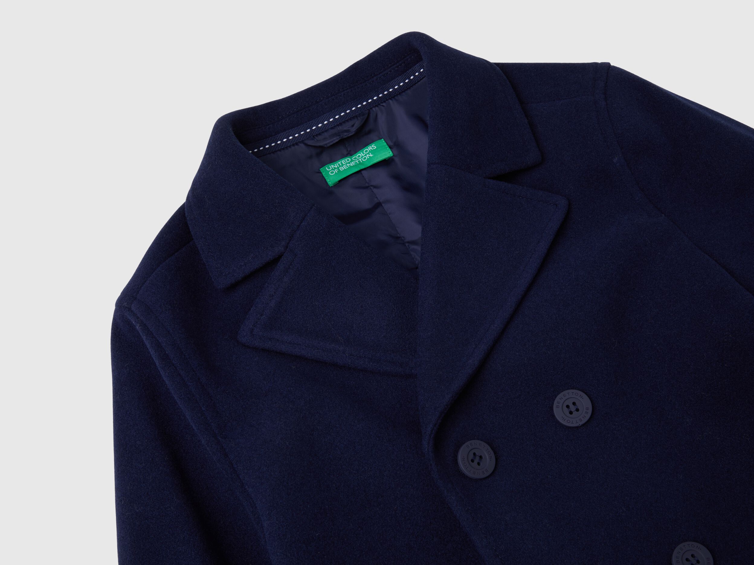 Double breasted coat in wool blend Dark Blue Benetton