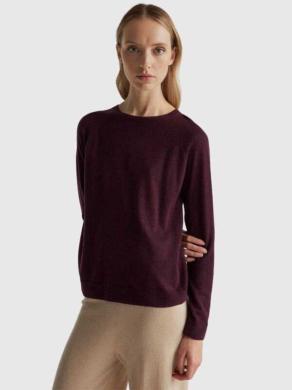 Brown crew neck sweater in cashmere and wool blend Women