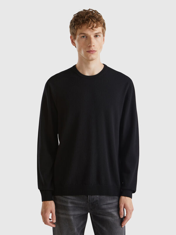 Black sweater in pure Merino wool Men