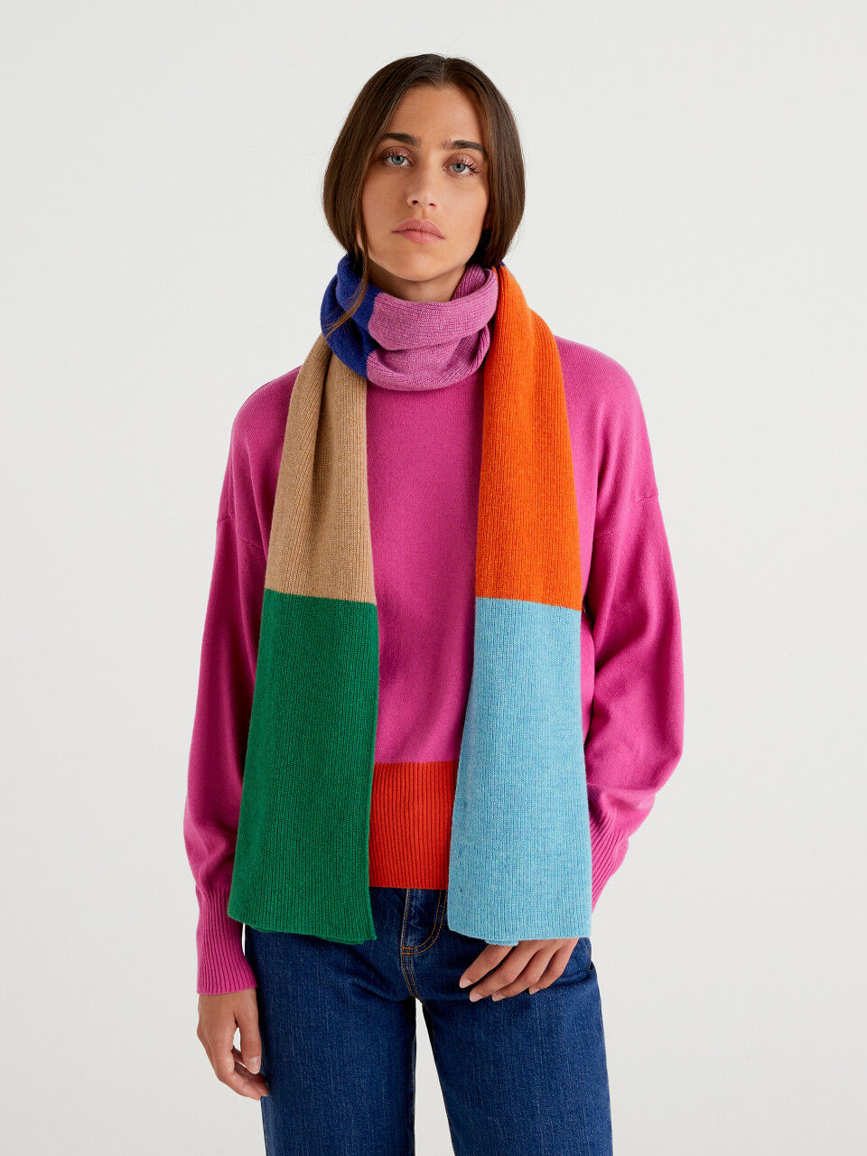 Maxi multicolored scarf in pure Merino wool