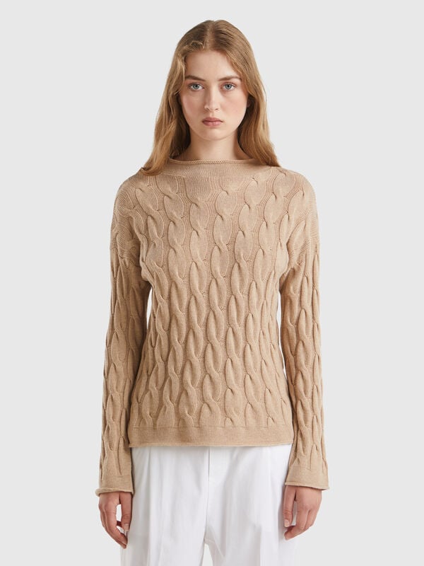 Cashmere blend sweater with cable knit Women