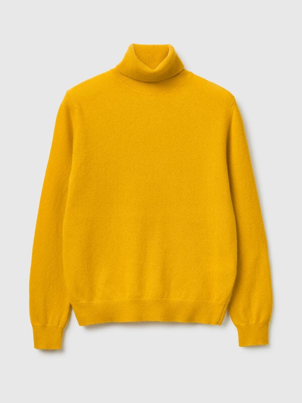 Yellow ochre turtleneck sweater in pure Merino wool Women