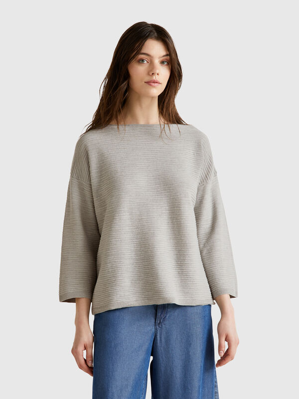 Sweater in linen blend with 3/4 sleeves Women