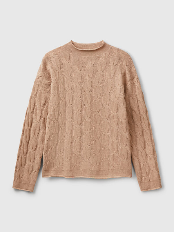 Cashmere blend sweater with cable knit Women