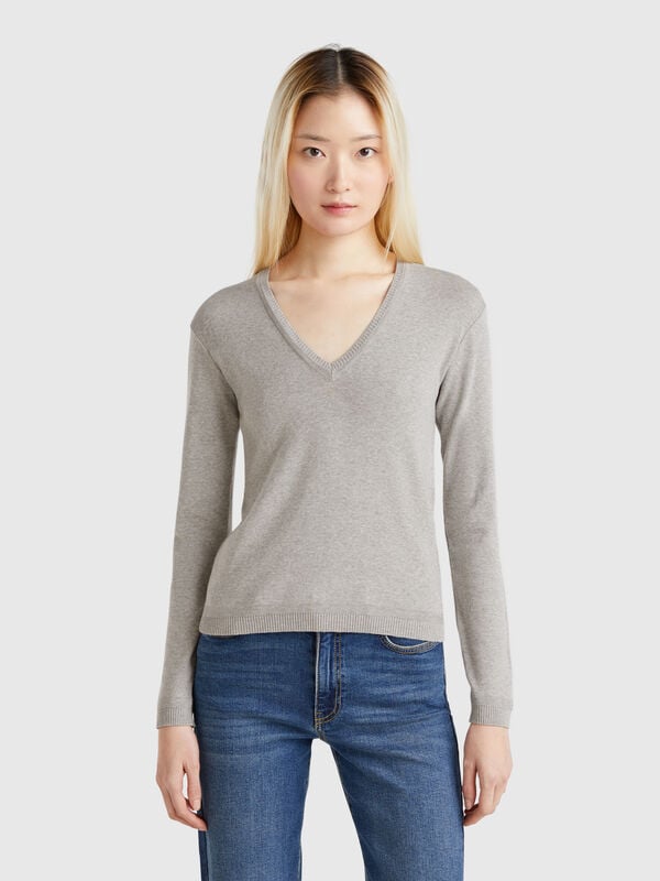 Pure cotton sweater with V-neck Women