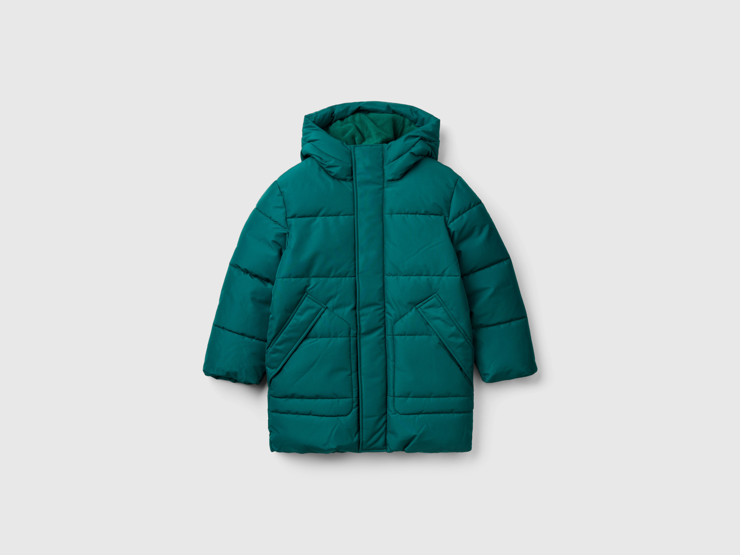 Longline puffer jacket with hood benetton 2025