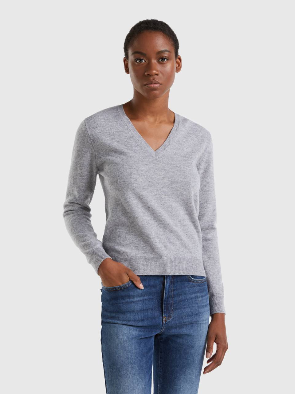 Grey v shop neck sweater